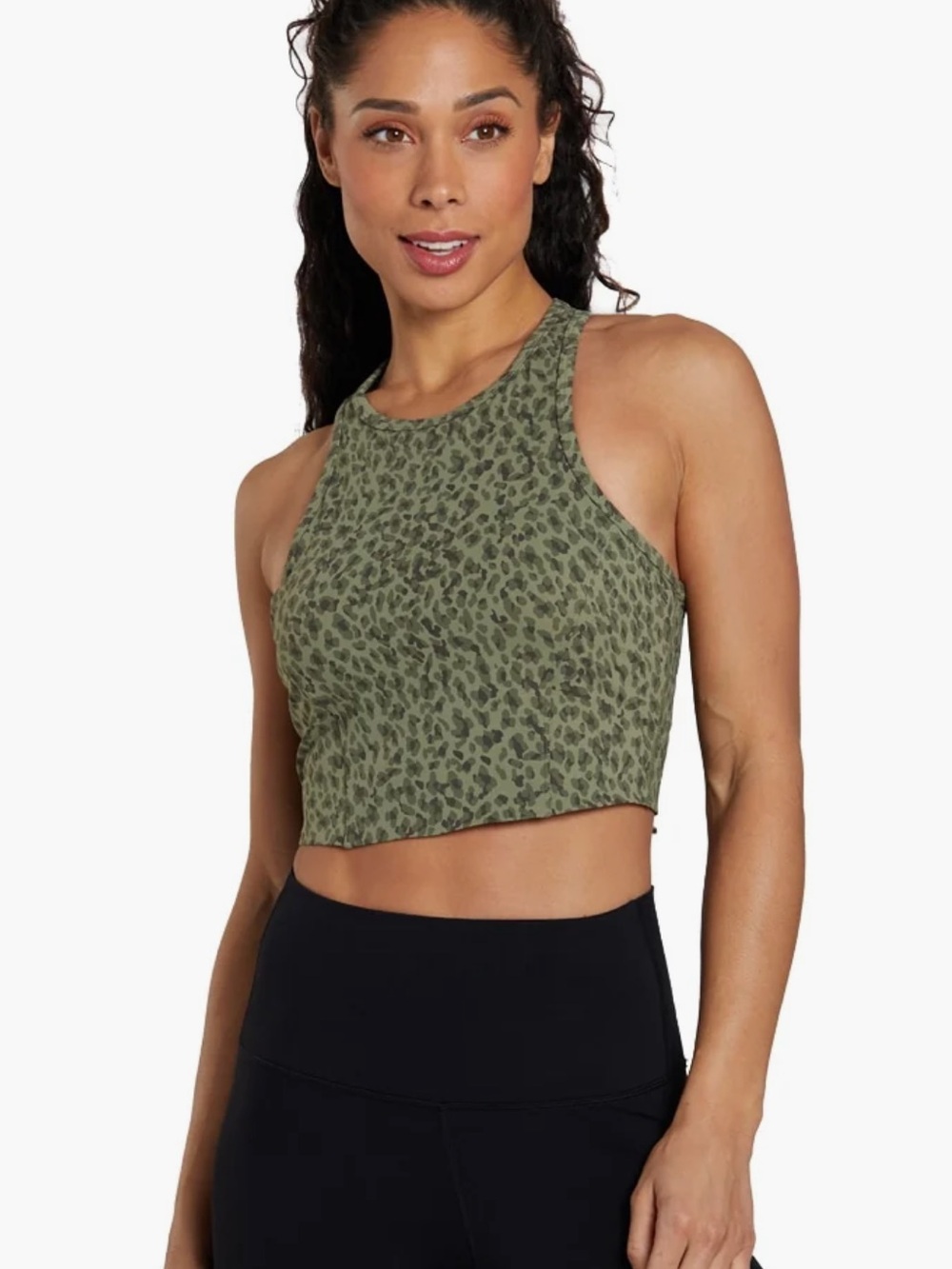 Tavi Active Long Line Bra Size Large Olive Leopard Built in Bra